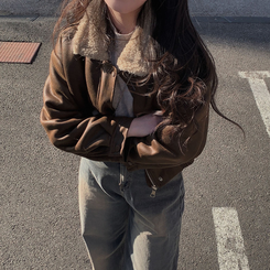 고급빈티지무드 소프트 스웨이드 양털 무스탕 점퍼 자켓 딥브라운