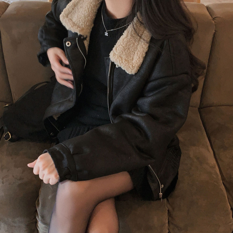 고급빈티지무드 소프트 스웨이드 양털 무스탕 점퍼 자켓 블랙