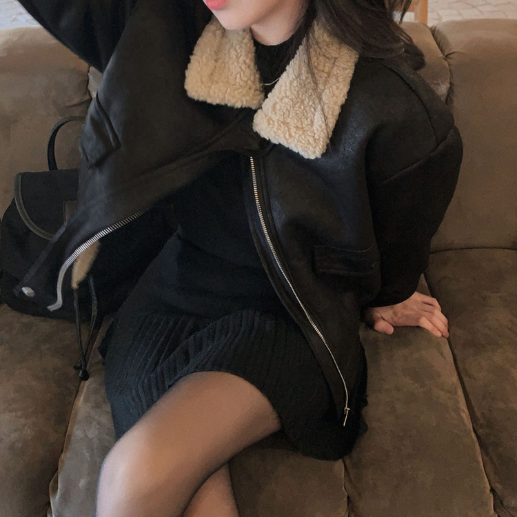 고급빈티지무드 소프트 스웨이드 양털 무스탕 점퍼 자켓 블랙