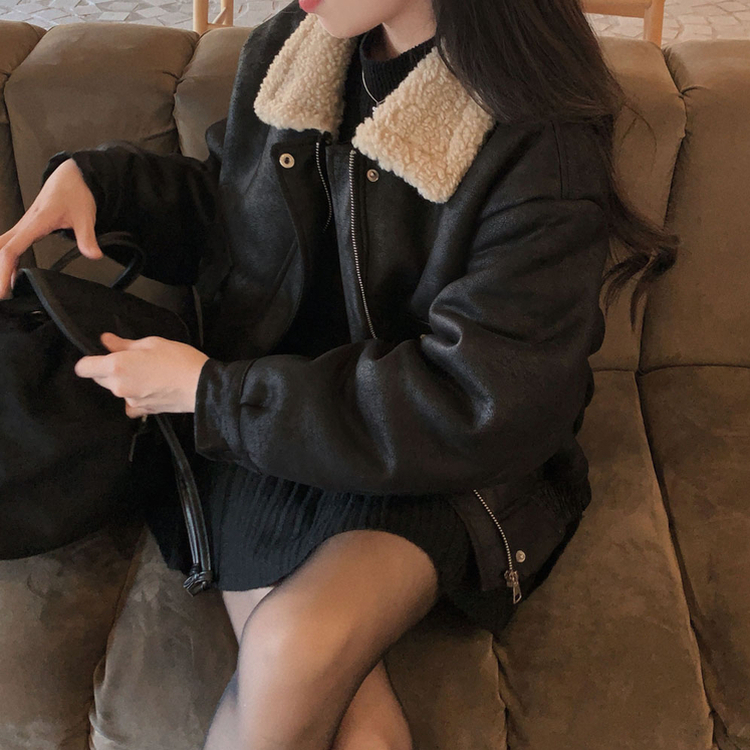 고급빈티지무드 소프트 스웨이드 양털 무스탕 점퍼 자켓 블랙