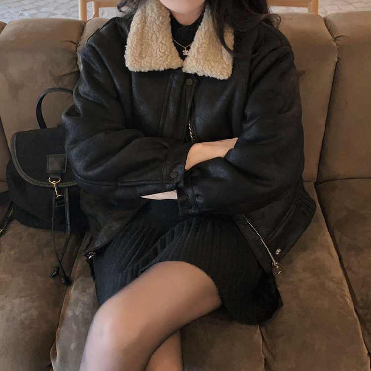 고급빈티지무드 소프트 스웨이드 양털 무스탕 점퍼 자켓 블랙