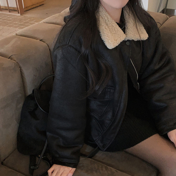 고급빈티지무드 소프트 스웨이드 양털 무스탕 점퍼 자켓 블랙