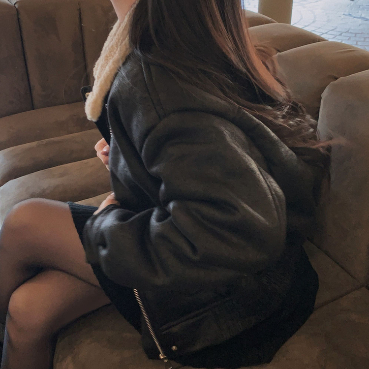 고급빈티지무드 소프트 스웨이드 양털 무스탕 점퍼 자켓 블랙