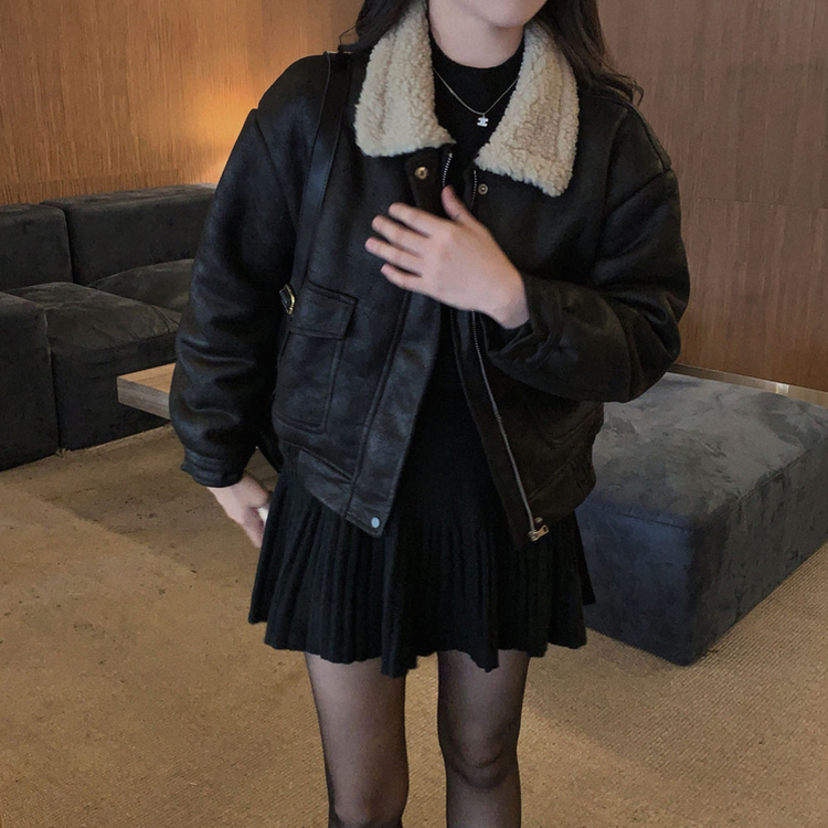 고급빈티지무드 소프트 스웨이드 양털 무스탕 점퍼 자켓 블랙