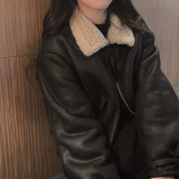 고급빈티지무드 소프트 스웨이드 양털 무스탕 점퍼 자켓 블랙