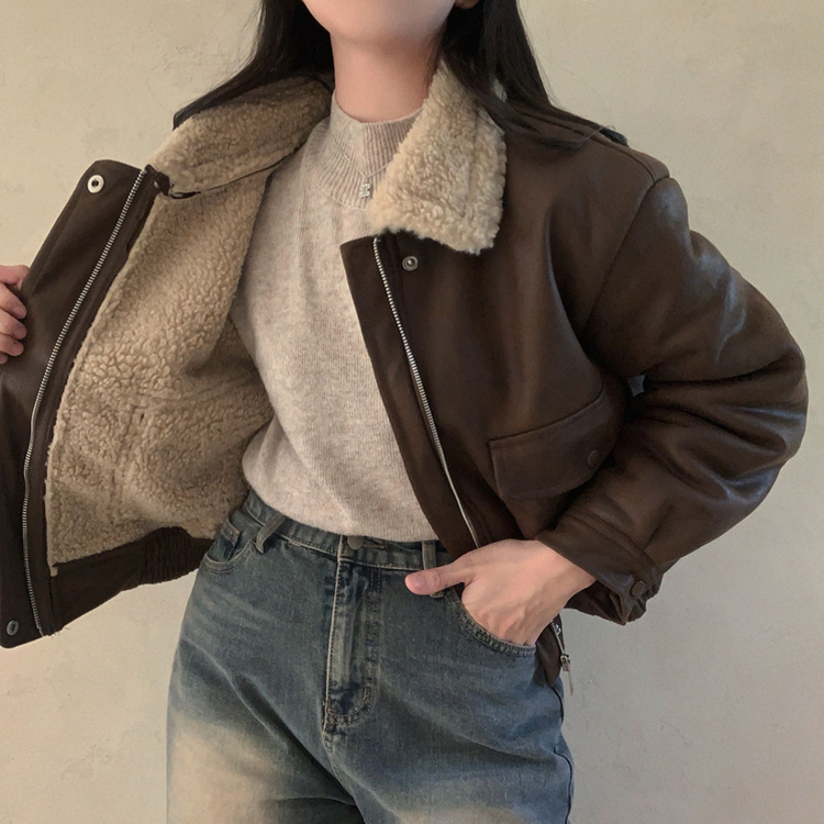 고급빈티지무드 소프트 스웨이드 양털 무스탕 점퍼 자켓 딥브라운