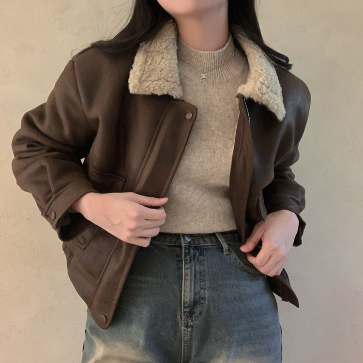 고급빈티지무드 소프트 스웨이드 양털 무스탕 점퍼 자켓 딥브라운
