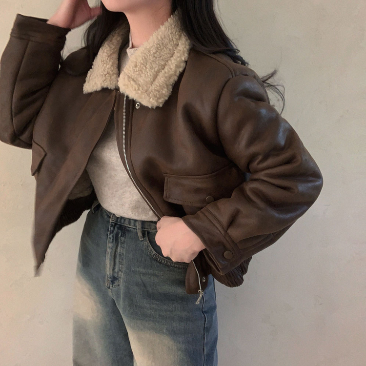 고급빈티지무드 소프트 스웨이드 양털 무스탕 점퍼 자켓 딥브라운