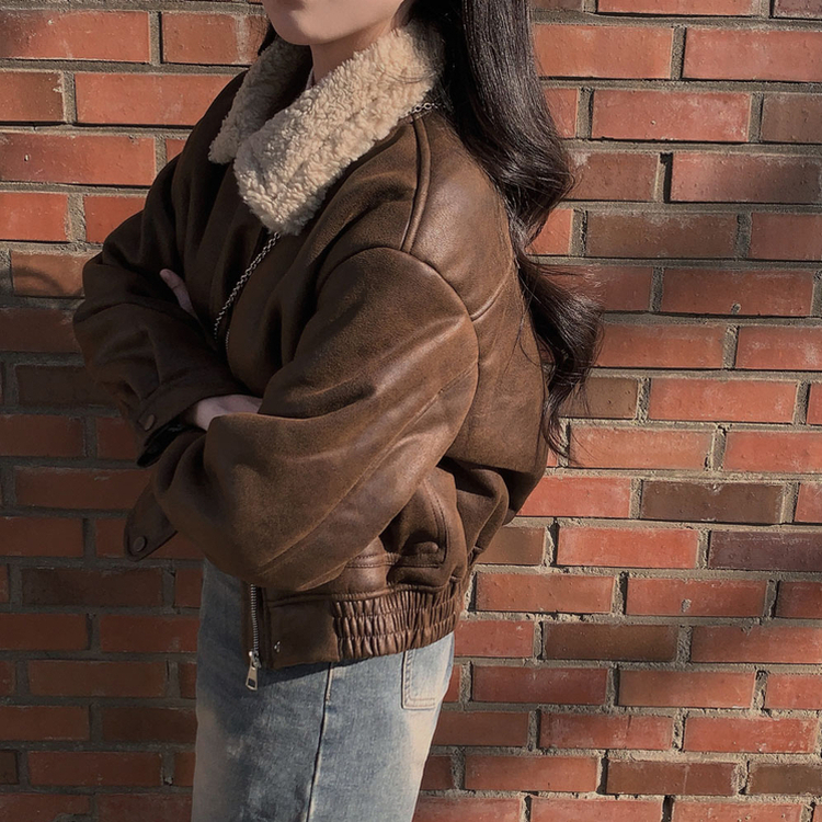 고급빈티지무드 소프트 스웨이드 양털 무스탕 점퍼 자켓 딥브라운