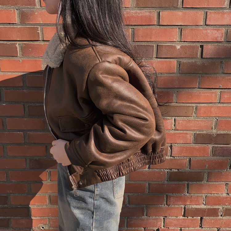 고급빈티지무드 소프트 스웨이드 양털 무스탕 점퍼 자켓 딥브라운