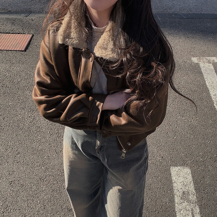 고급빈티지무드 소프트 스웨이드 양털 무스탕 점퍼 자켓 딥브라운