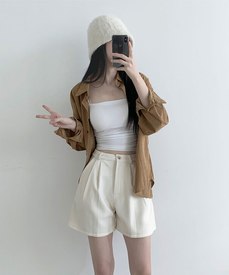 룬트 핀턱 골덴 기모 숏팬츠