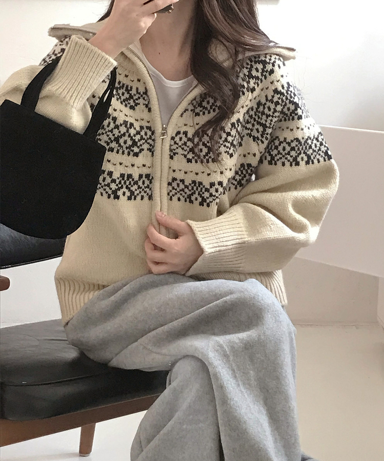 美品！韓国　ワイドアングル 防風ニット　ジップアップ　アウター　ゴアテックス ノルディックニットジップアップ｜ジャンパー｜韓国ファッション通販 SONA