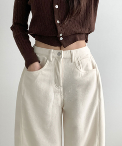 핫딜 위티 코듀로이 골덴 사이드 핀턱 스냅버튼 와이드 팬츠 화이트