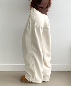 핫딜 위티 코듀로이 골덴 사이드 핀턱 스냅버튼 와이드 팬츠 화이트