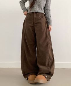 핫딜 위티 코듀로이 골덴 사이드 핀턱 스냅버튼 와이드 팬츠 딥브라운