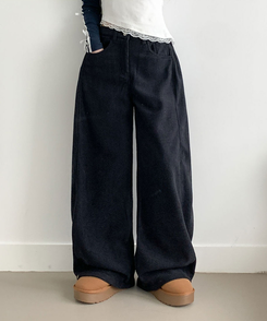 핫딜 위티 코듀로이 골덴 사이드 핀턱 스냅버튼 와이드 팬츠 차콜