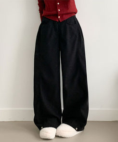 핫딜 위티 코듀로이 골덴 사이드 핀턱 스냅버튼 와이드 팬츠 블랙