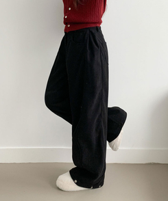 핫딜 위티 코듀로이 골덴 사이드 핀턱 스냅버튼 와이드 팬츠 블랙