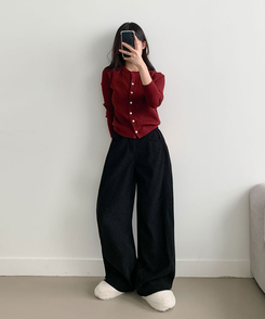 핫딜 위티 코듀로이 골덴 사이드 핀턱 스냅버튼 와이드 팬츠 블랙