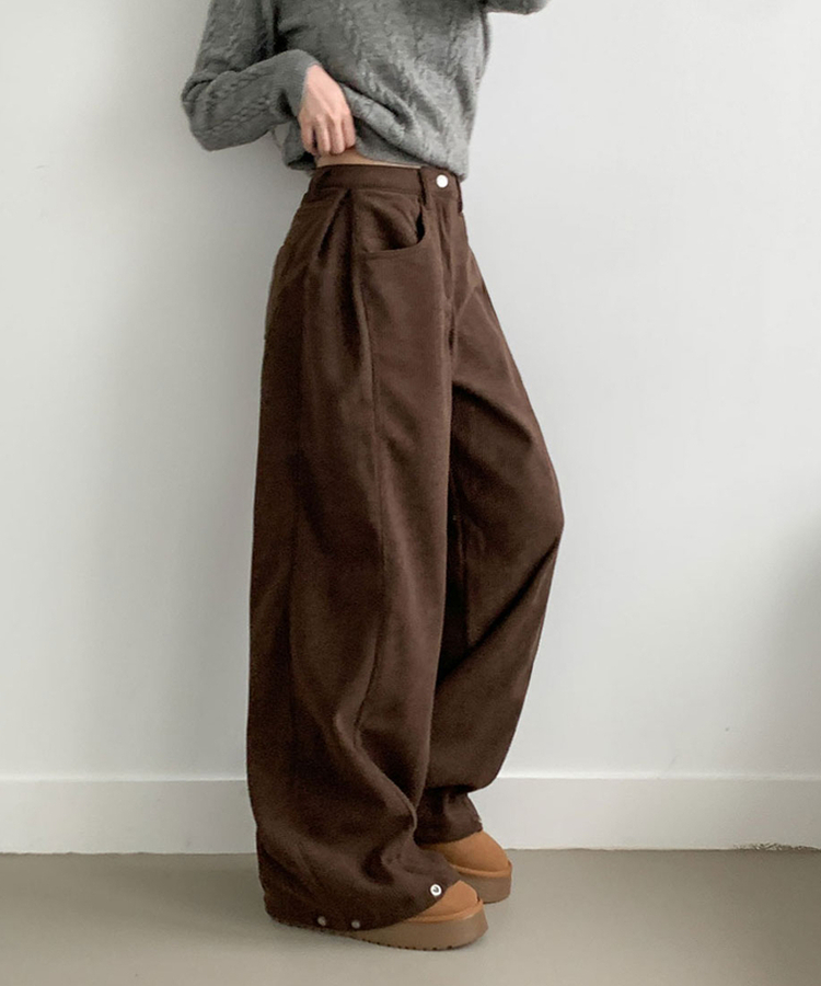핫딜 위티 코듀로이 골덴 사이드 핀턱 스냅버튼 와이드 팬츠 딥브라운