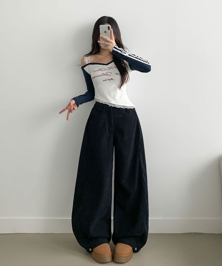 핫딜 위티 코듀로이 골덴 사이드 핀턱 스냅버튼 와이드 팬츠 차콜