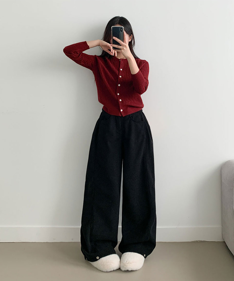핫딜 위티 코듀로이 골덴 사이드 핀턱 스냅버튼 와이드 팬츠 블랙