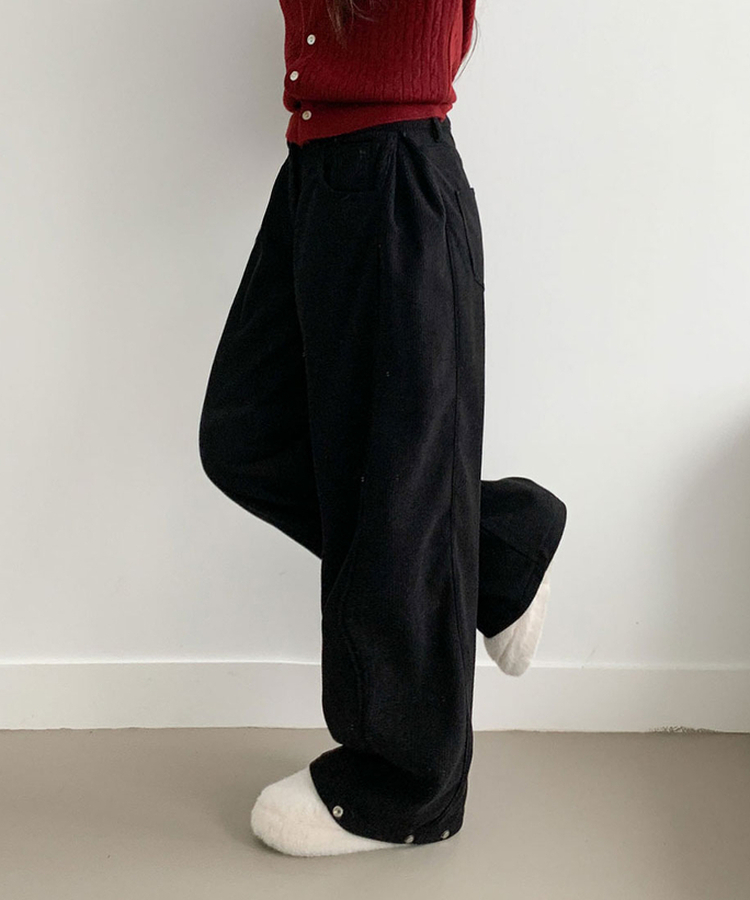 핫딜 위티 코듀로이 골덴 사이드 핀턱 스냅버튼 와이드 팬츠 블랙