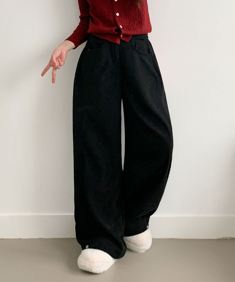 핫딜 위티 코듀로이 골덴 사이드 핀턱 스냅버튼 와이드 팬츠 블랙