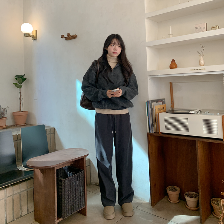 ナチュラルジップアップハイネックニット(5color) CHARCOAL