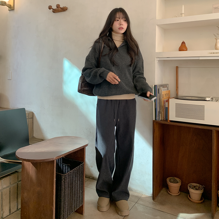 ナチュラルジップアップハイネックニット(5color) CHARCOAL