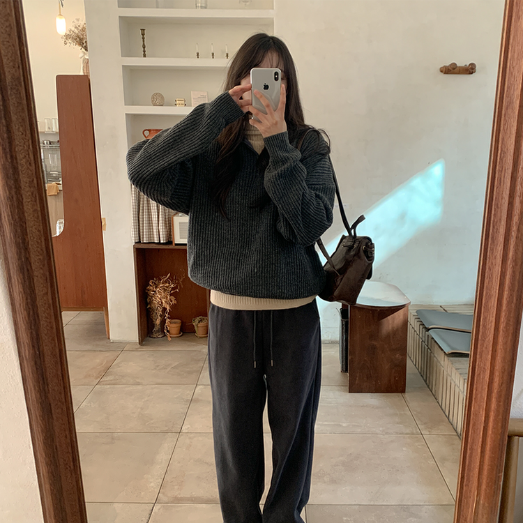 ナチュラルジップアップハイネックニット(5color) CHARCOAL