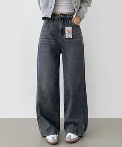 2XL어디에나 입기 좋은 본딩 기모 와이드핏 밴딩 데님팬츠 빈티지중청