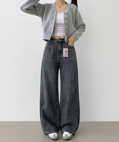 2XL어디에나 입기 좋은 본딩 기모 와이드핏 밴딩 데님팬츠 빈티지중청