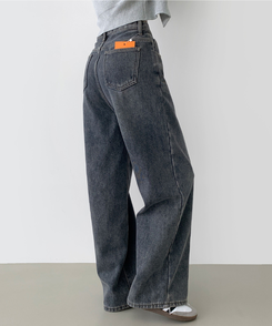 2XL어디에나 입기 좋은 본딩 기모 와이드핏 밴딩 데님팬츠 빈티지중청