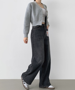 2XL어디에나 입기 좋은 본딩 기모 와이드핏 밴딩 데님팬츠 진청