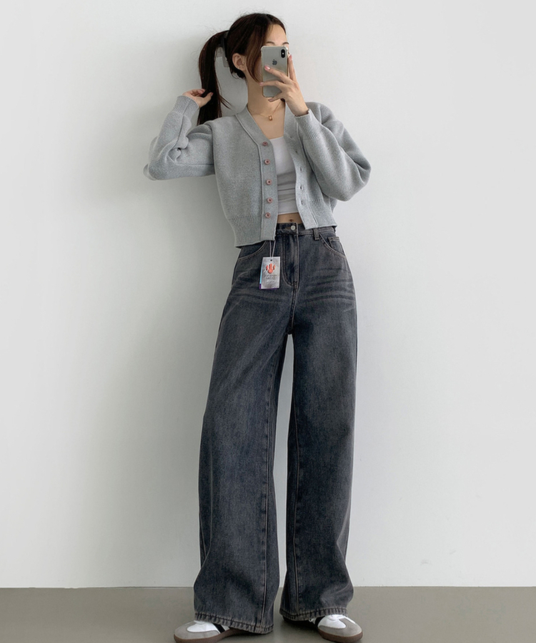 2XL어디에나 입기 좋은 본딩 기모 와이드핏 밴딩 데님팬츠 빈티지중청