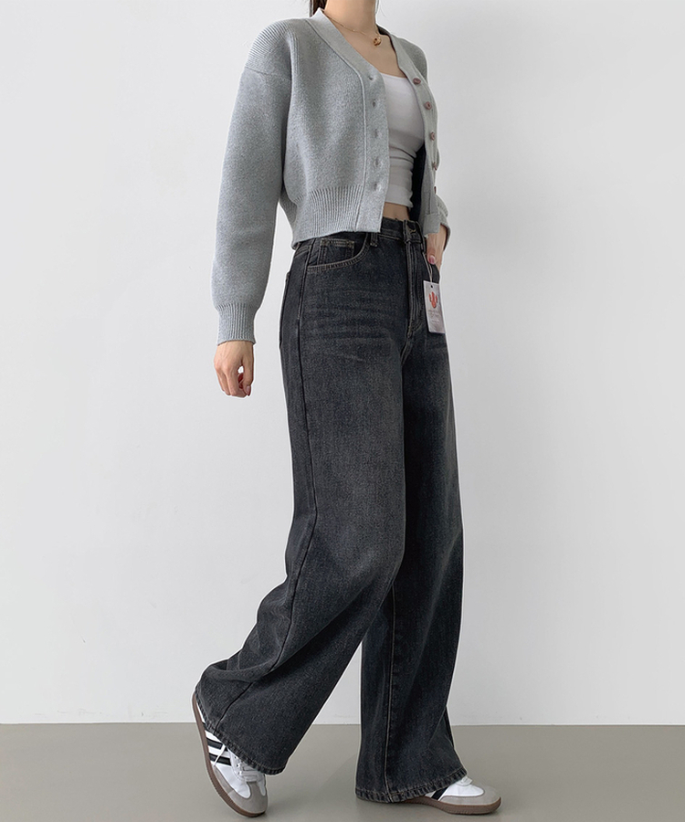 2XL어디에나 입기 좋은 본딩 기모 와이드핏 밴딩 데님팬츠 진청