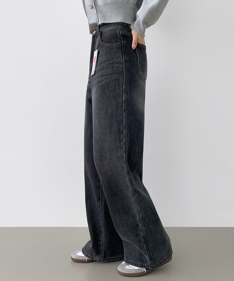 2XL어디에나 입기 좋은 본딩 기모 와이드핏 밴딩 데님팬츠 진청