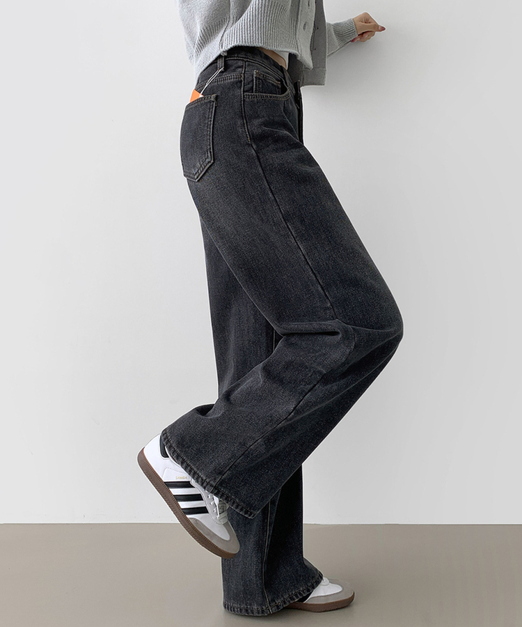 2XL어디에나 입기 좋은 본딩 기모 와이드핏 밴딩 데님팬츠 진청