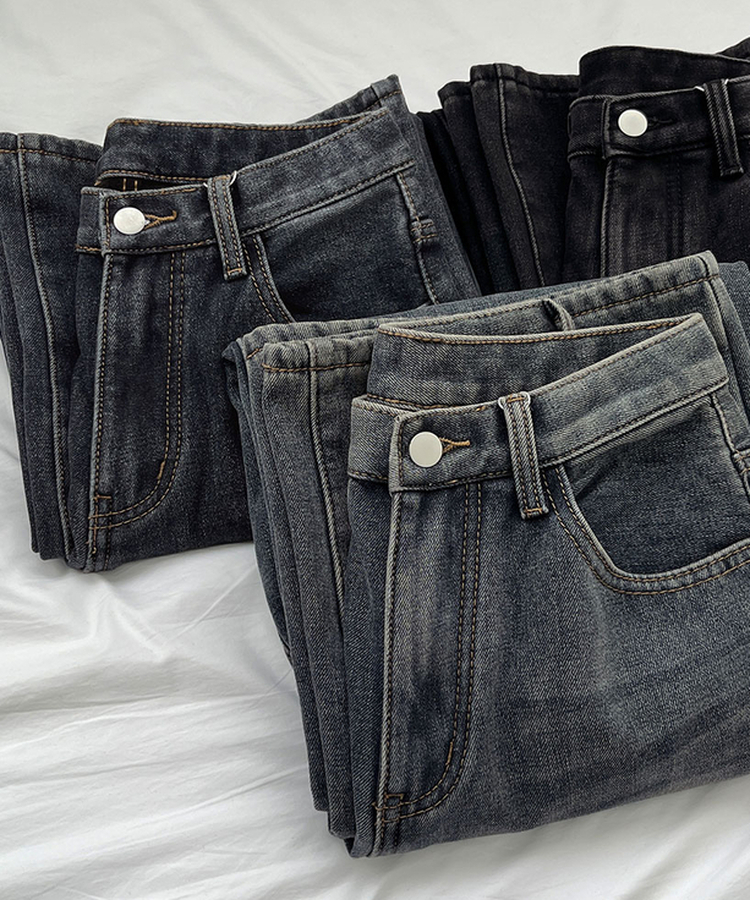 2XL어디에나 입기 좋은 본딩 기모 와이드핏 밴딩 데님팬츠