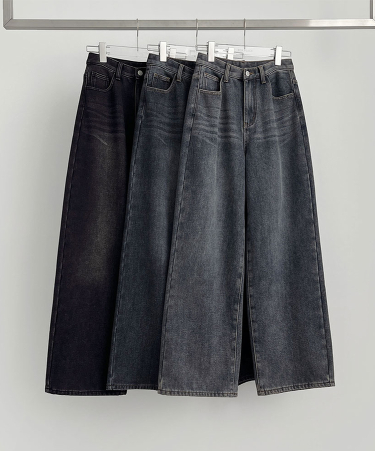 2XL어디에나 입기 좋은 본딩 기모 와이드핏 밴딩 데님팬츠