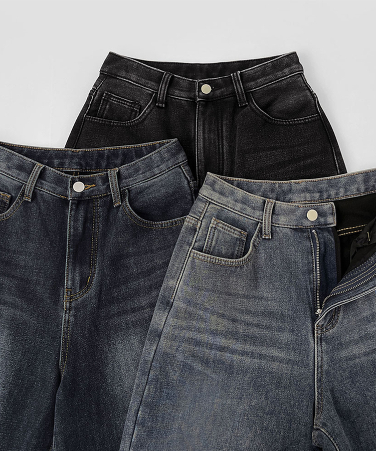 2XL어디에나 입기 좋은 본딩 기모 와이드핏 밴딩 데님팬츠