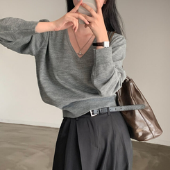 シンプルVネックニット(12color) GREY