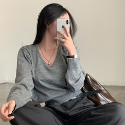シンプルVネックニット(12color) GREY