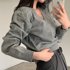 シンプルVネックニット(12color) GREY