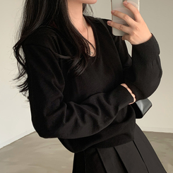 シンプルVネックニット(12color) BLACK