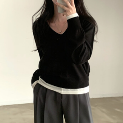 シンプルVネックニット(12color) BLACK