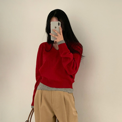 シンプルVネックニット(12color) RED