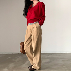 シンプルVネックニット(12color) RED